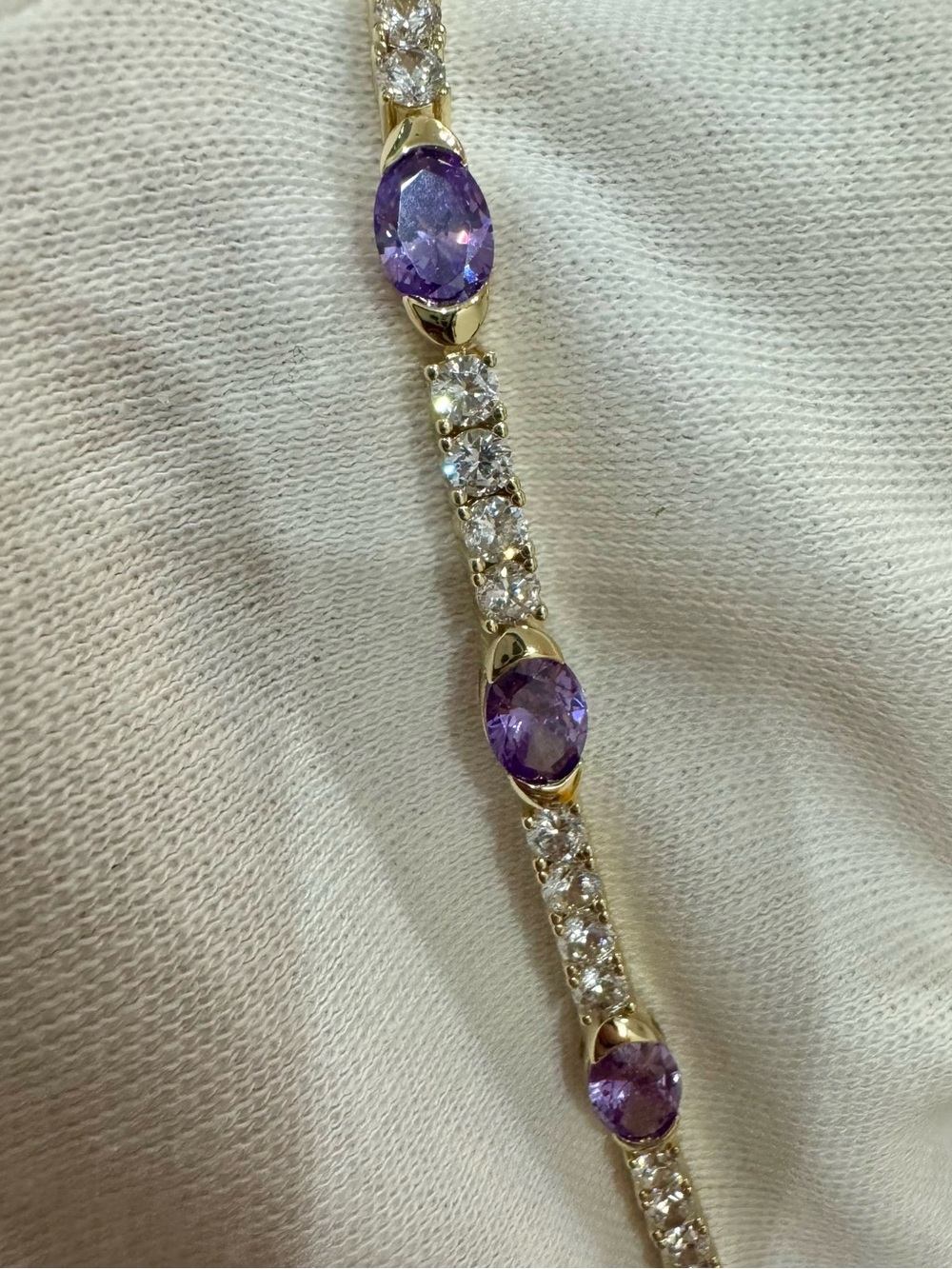 Melinda Maria Gold Bracelet with Simulated Amethysts and Diamondettes- 6.5” - Picture 9 of 12